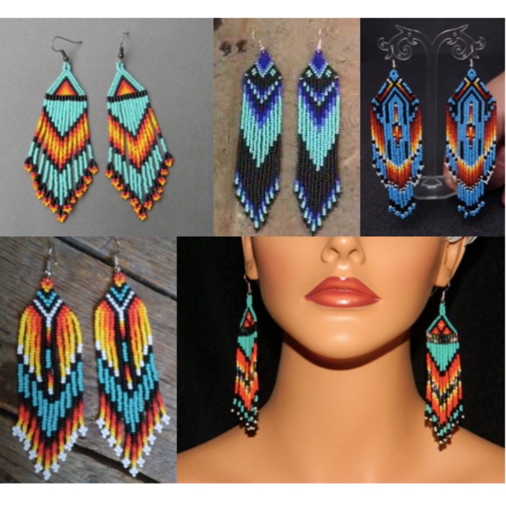 Native American Inspired Vintage Y2K Seed Bead Earrings, NWT - Picture 2 of 8